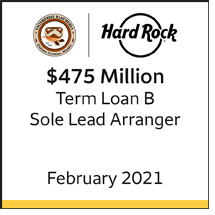 Hard Rock Café $475 million term loan b, February 2021. Sole lead arranger