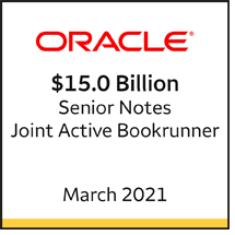 Oracle $15 billion in senior notes, March 2021. Joint active bookrunner