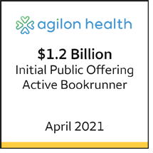 Agilon Health $1.2 billion initial public offering, April 2021. Active bookrunner