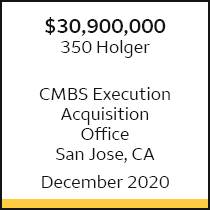 $30.9 million 350 Holger, CMBS Execution, Acquisition, Office, San Jose, CA, December 2020