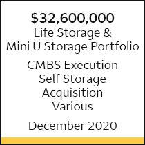 $32.6 million, Life Storage & Mini U Storage Portfolio, CMBS Execution, Self Storage, Acquisition, Various, December 2020
