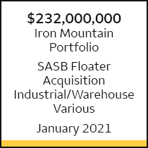 $232 million, Iron Mountain Portfolio, SASB Floater, Acquisition, Industrial/Warehouse, Various, January 2021
