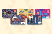 Five Wells Fargo Visa cards with unique designs