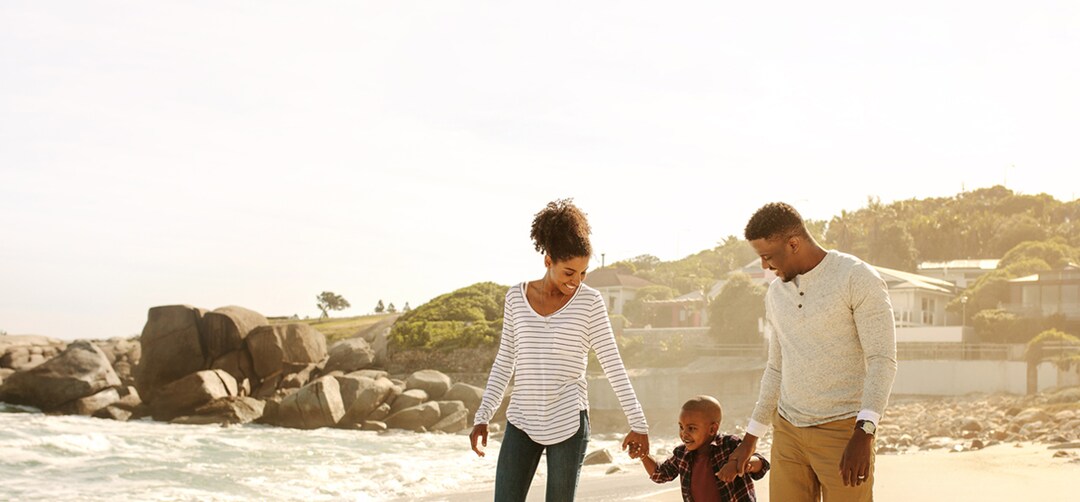 Young family on beach