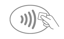 Contactless symbol shows a hand holding a chip over the indicator inside an oval outline.