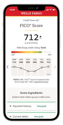 The Credit Close-Up app displaying a sample FICO® Score of 712