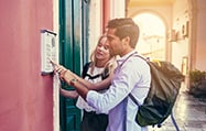 Man entering security code to enter hotel