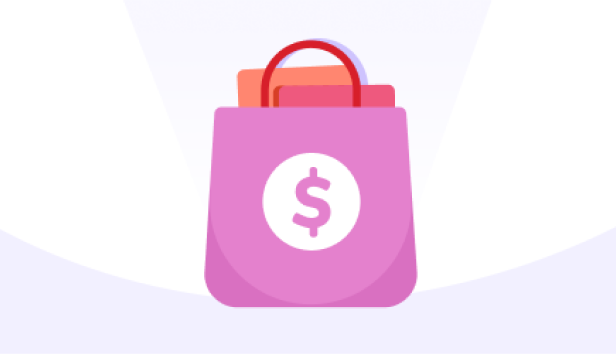 Full shopping bag with a money icon on the side